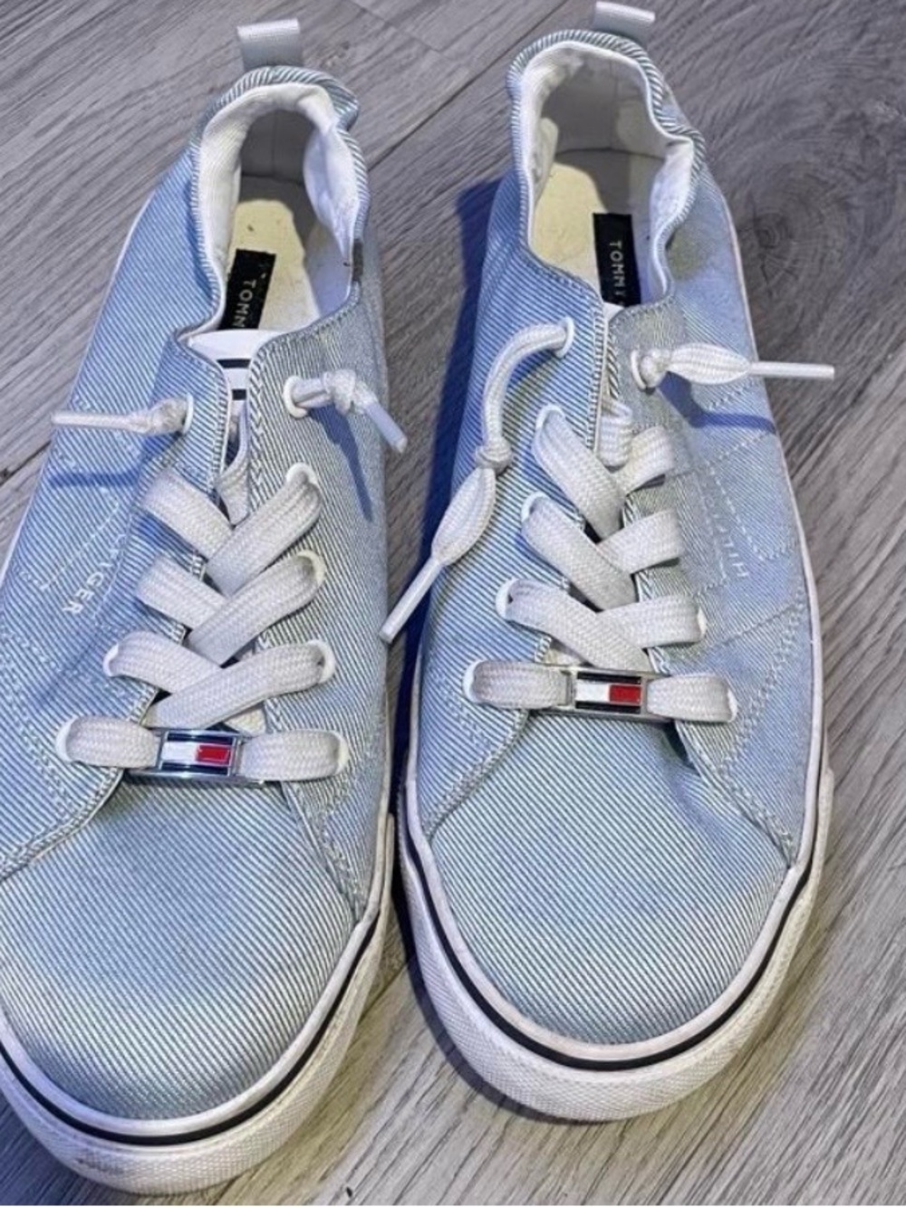Tommy Hilfiger Light Blue Canvas Lace-Up Sneakers with Logo Accent